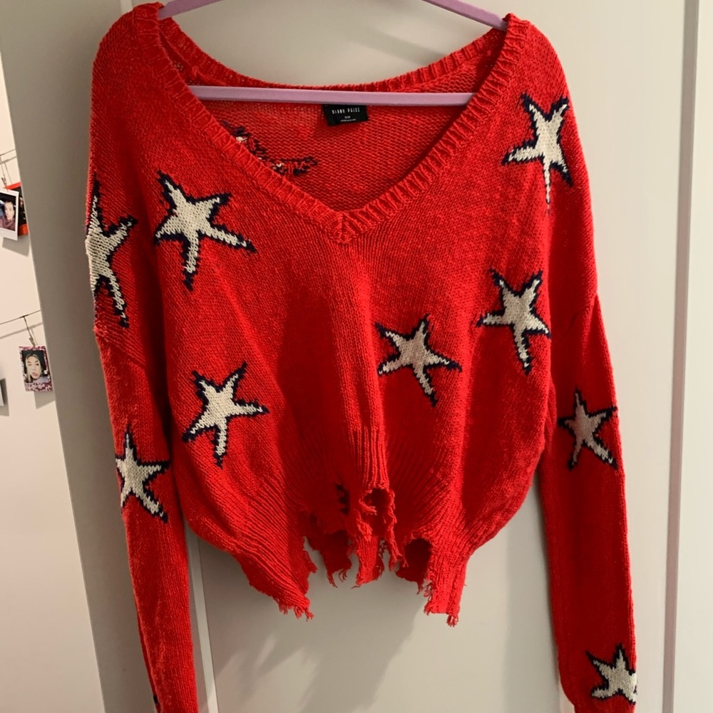 Fringe crop star sweater